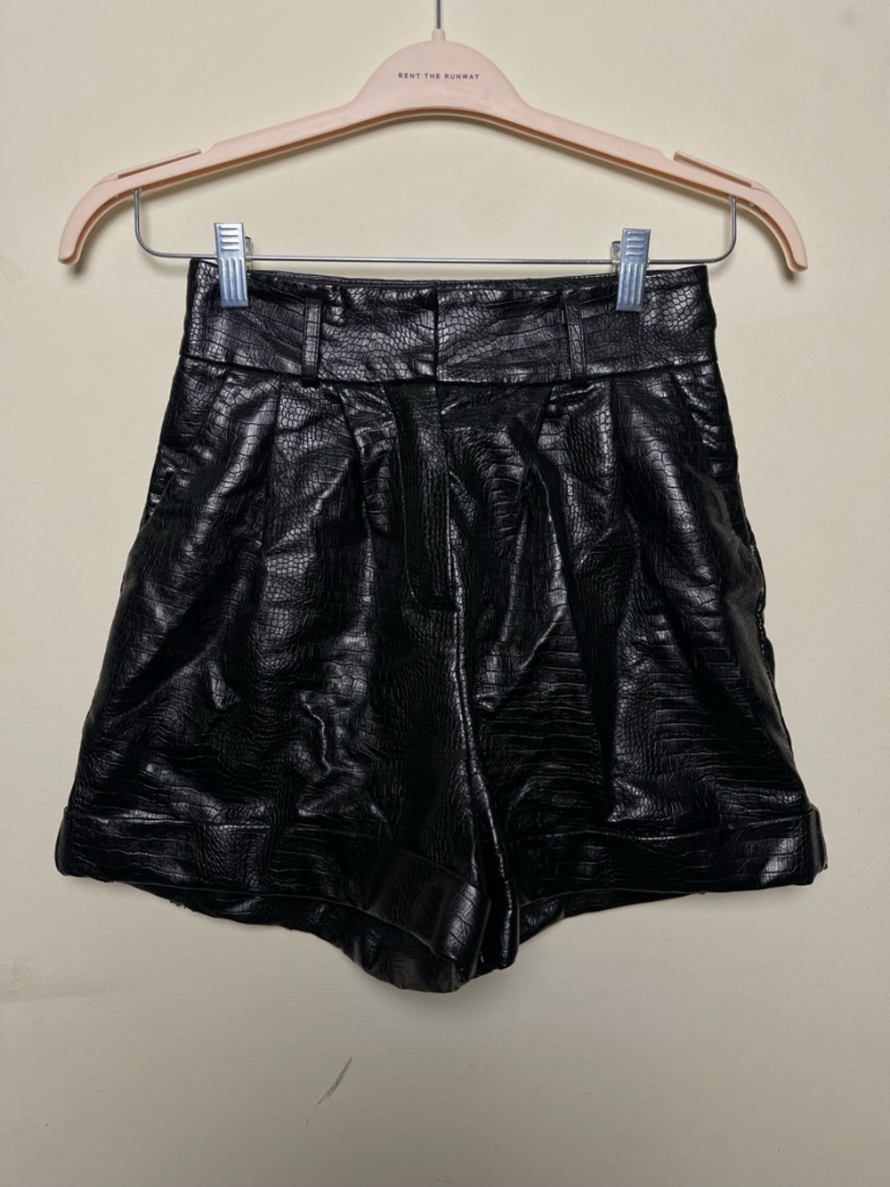 Topshop Black Faux Leather Pleated High-Rise Women's Shorts